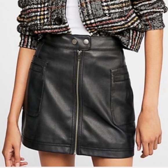Free People Dresses & Skirts - Free People Black Vegan Leather Mini Skirt Size 6